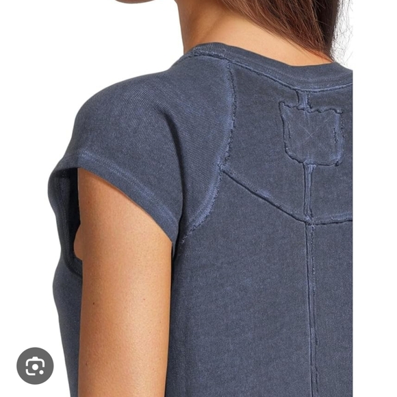 Free People We The Free Slate Blue Ribbed Riley Short Sleeve Tee XS - Picture 12 of 13